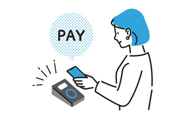 スマホでキャッシュレス決済をする女性