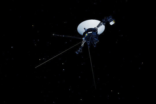 Space probe, satellite, on a dark background. Elements of this image furnished by NASA