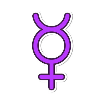 Transgender Mercury symbol. Cartoon sticker in comic style with contour. Decoration for greeting cards, posters, patches, prints for clothes, emblems. Vector illustration