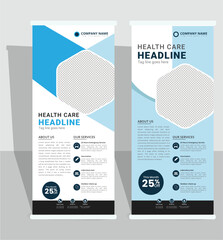 Modern and flat roll-up banner design template for healthcare and medical