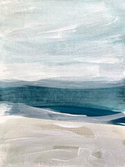 Modern Abstract Art Painting Beach. Sea waves.