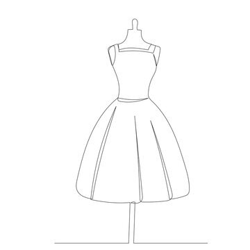dress on mannequin one line drawing, sketch, isolated vector