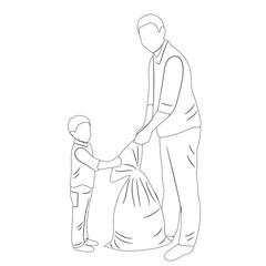 father and son with a bag of gifts sketch