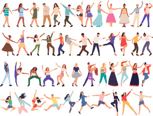 people dancing set on white background, isolated vector