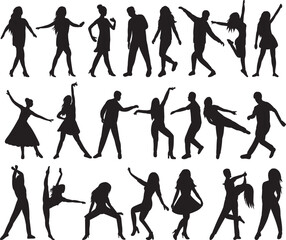 set of people dancing silhouette on white background isolated vector