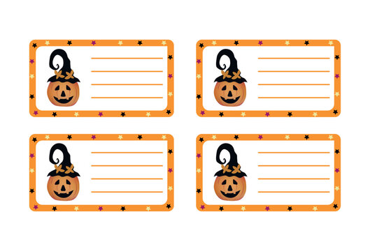 School label with Halloween design school label, name and address, tag, children's clothing sticker	