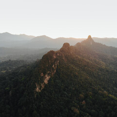 Obraz premium Aerial view sunrise at Bukit Tabur hill, Malaysia. Famous hill for hiking