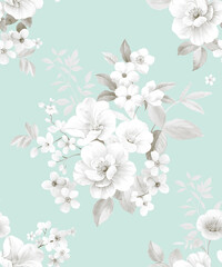 Fototapeta na wymiar Classic Popular Flower Seamless pattern background.Perfect for wallpaper, fabric design, wrapping paper, surface textures, digital paper. 