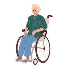 Man sitting in the wheelchair. Disabled person. Flat vector illustration.