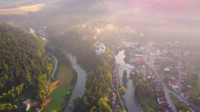 Rozmberk Castle and Vltava River from above