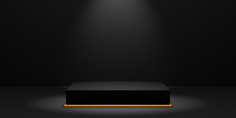 Gold and black rectangle luxury podium background for product presentation award platform 3d rendering