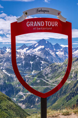 Grand Tour of Switzerland sign, Furka Pass, Switzerland