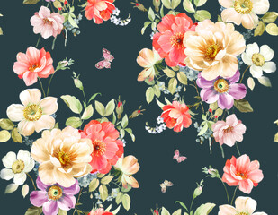 Classic Popular Flower Seamless pattern background.Perfect for wallpaper, fabric design, wrapping paper, surface textures, digital paper.

