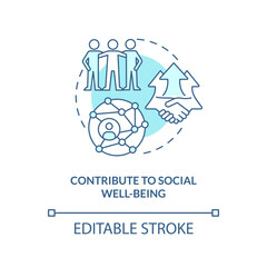 Contribute to social well-being blue concept icon. Building networks. Socialization abstract idea thin line illustration. Isolated outline drawing. Editable stroke. Arial, Myriad Pro-Bold fonts used