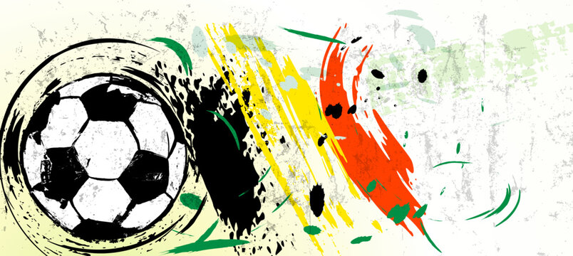 soccer or football illustration for the great soccer event with paint strokes and splashes, belgium national colors