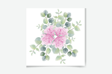 Watercolor vector bouquet with green eucalyptus leaves and flowers.