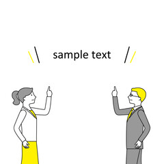 指差しをするビジネスマンとビジネスウーマンのイラスト（白背景・ベクター・切り抜き）