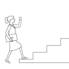ステップアップするビジネスウーマンのイラスト（白背景・ベクター・線画・切り抜き）