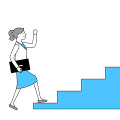 ステップアップするビジネスウーマンのイラスト（白背景・ベクター・切り抜き）