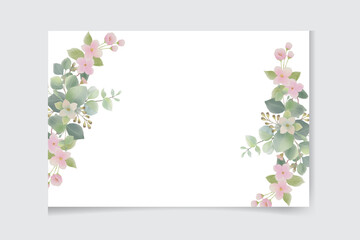 Fototapeta na wymiar Watercolor vector card template design with eucalyptus leaves and flowers background