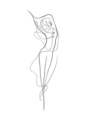Foto auf Acrylglas Eine Linie A girl dancing is drawn in one line art style. Body expression. Printable art.  © Sadam
