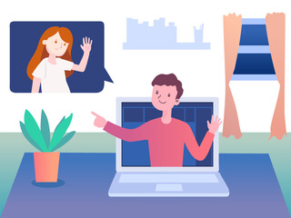 person with laptop online meeting