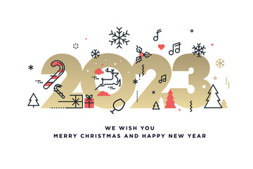 2023 Merry Christmas and Happy New Year. Vector illustration concept for background, greeting card, party invitation card, website banner, social media banner, marketing material.