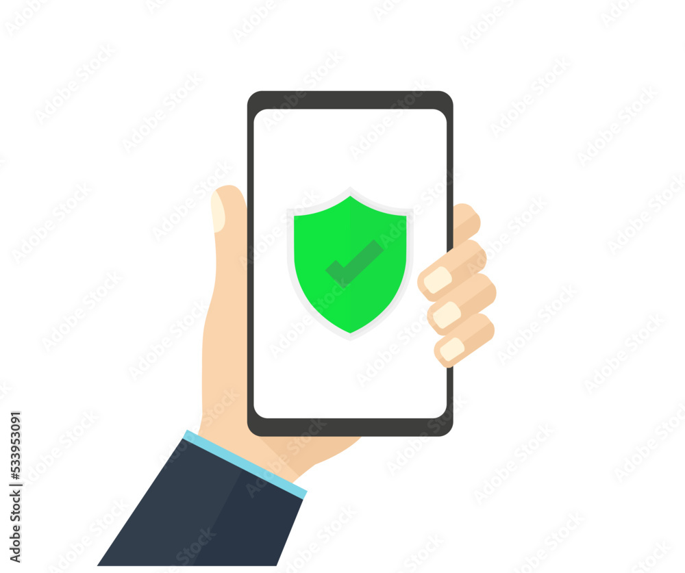 Poster security data technology and personal privacy on phone concept logo design. shield with checkmark ic