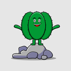 Cute cartoon Cactus character standing in stone vector illustration cartoon style