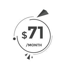 71 dollar price tag. Price $71 USD dollar only Sticker sale promotion Design. shop now button for Business or shopping promotion
