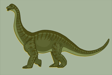 Brontosaurus Dinosaur. Illustration in vintage retro style linocut. Print. Vector.