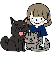 犬と猫と女性と動物病院、動物愛護活動のイラスト