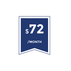 72 dollar price tag. 72$ dollar USD price symbol. price 72 Dollar sale banner in USD. Business or shopping promotion marketing concept
