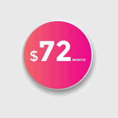72 dollar price tag. 72$ dollar USD price symbol. price 72 Dollar sale banner in USD. Business or shopping promotion marketing concept
