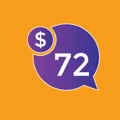 72 dollar price tag. Price $72 USD dollar only Sticker sale promotion Design. shop now button for Business or shopping promotion

