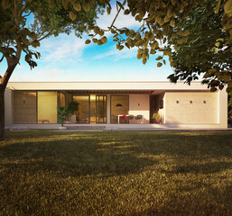 3D visualization of a modern house. flat roof house