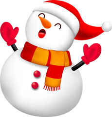 Cute cartoon snowman character with scarf. Merry Christmas and Happy New Year.