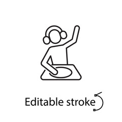 Dj playing music outline icon. Dj console logotype. Night club party badge. Isolated vector stock illustration