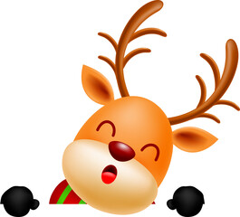 Cute cartoon Reindeer character with scarf. Merry Christmas and Happy New Year concept.