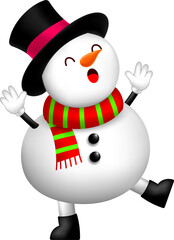 Cute cartoon snowman character with scarf. Merry Christmas and Happy New Year.
