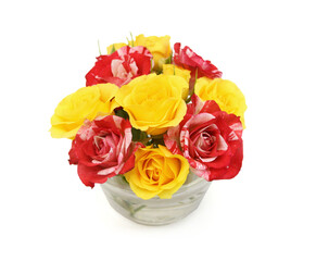 Bunch of rosy roses isolated on white background