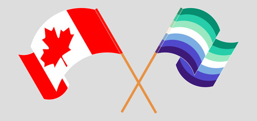 Crossed and waving flags of Canada and gay men pride