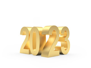 Golden number 2023 New Year on white. 3D illustration