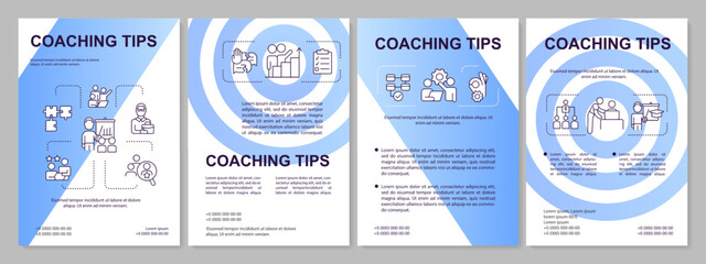 Mentoring advices blue gradient brochure template. Empathic approach. Leaflet design with linear icons. 4 vector layouts for presentation, annual reports. Arial, Myriad Pro-Regular fonts used