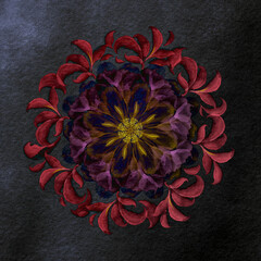 Modern floral pattern on the dark background, Watercolor effect