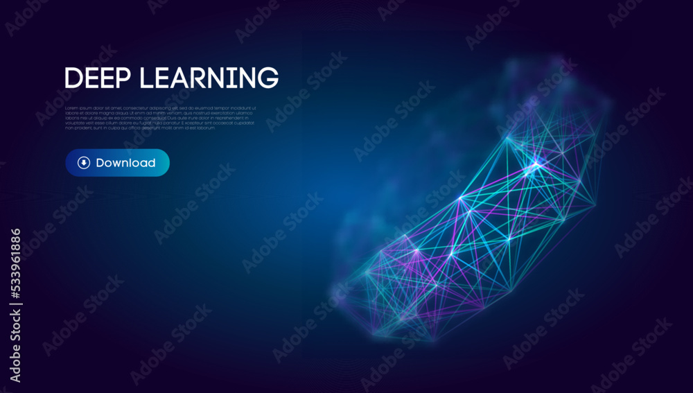 Poster deep learning science technology background. network communication ai deep learning. vector illustra