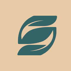 Letter S leaf logo.Alphabet initial.Lettering sign isolated on light fund.Decorative style icon for brand identity.Beauty, spa font monogram.Plant, petal shape.Healthy lifestyle concept.