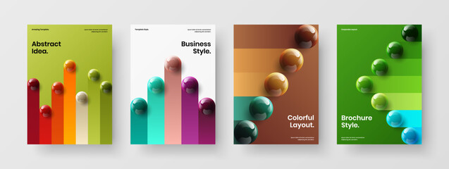 Creative cover A4 vector design layout collection. Premium 3D spheres leaflet concept set.