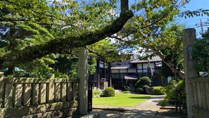 beautiful stone steps of Japanese traditional house of buddhist temple, Chiba prefecture Japan year 2022 summer