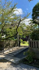beautiful stone steps of Japanese traditional house of buddhist temple, Chiba prefecture Japan year 2022 summer